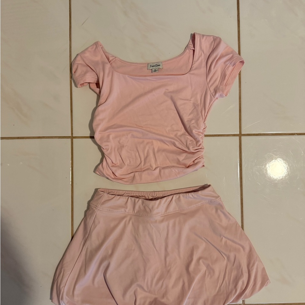 Pink Crop Top and Skirt Set